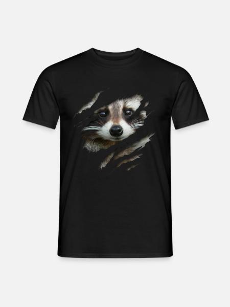 Waschbär-Gesicht Süßer Waschbär Zerrissen Riss - Männer T-Shirt - Schwarz