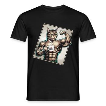 Powerful cat with coffee - Men's T-Shirt - black - Front - AI Model Male 178 light (178cm)