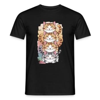Niedliche Katzen Stapel Cartoon Illustration - Männer T-Shirt - Schwarz - Vorne - AI Model Male 178 light (178cm)