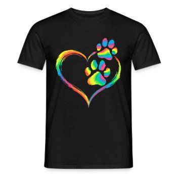 Rainbow Heart Paw Print Animal Love - Men's T-Shirt - black - Front - AI Model Male 178 light (178cm)