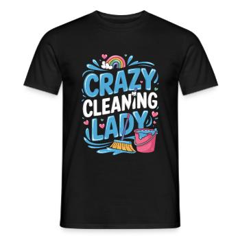 Crazy cleaning lady colorful rainbow motif with - Men's T-Shirt - black - Front - AI Model Male 178 light (178cm)