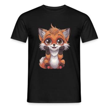 Niedlicher Zeichentrickfuchs mit großen Augen und - Männer T-Shirt - Schwarz - Vorne - AI Model Male 178 light (178cm)