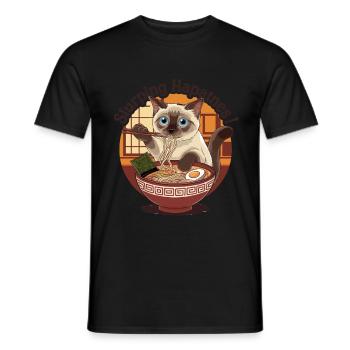 Siamese Cat With Ramen Bowl Slurping Hapatnes - Men's T-Shirt - black - Front - AI Model Male 178 light (178cm)