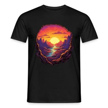 Spektakulärer Sonnenuntergang in Pixelkunst über - Männer T-Shirt - Schwarz - Vorne - AI Model Male 178 light (178cm)