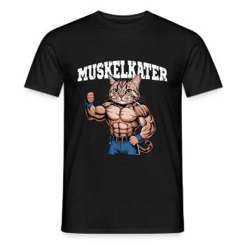 Sore Cat Funny Muscleman Fitness Humor - Men's T-Shirt - black - Front - AI Model Male 178 light (178cm)