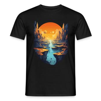 Paysage fantastique avec coucher de soleil et - T-shirt homme - noir - Devant - AI Model Male 178 light (178cm)