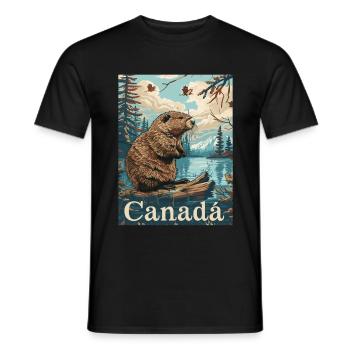 Canadian Beaver By The River In Beautiful Setting - Men's T-Shirt - black - Front - AI Model Male 178 light (178cm)