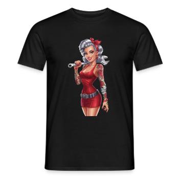 Strong female mechanic with tattoos and - Men's T-Shirt - black - Front - AI Model Male 178 light (178cm)