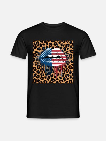 Leopard Lips with USA Flag - Men's T-Shirt - black