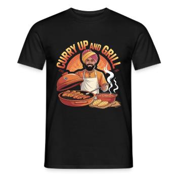 Curry Up and Grill BBQ India Cooking - Men's T-Shirt - black - Front - AI Model Male 178 light (178cm)