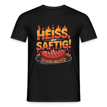 Heiß, Aber Saftig Wurst Grillen Genussvolles BBQ - Männer T-Shirt - Schwarz - Vorne - AI Model Male 178 light (178cm)