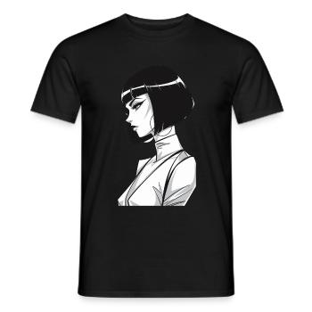 Stilvolle Schwarz-Weiß Frau Illustration im Profil - Männer T-Shirt - Schwarz - Vorne - AI Model Male 178 light (178cm)