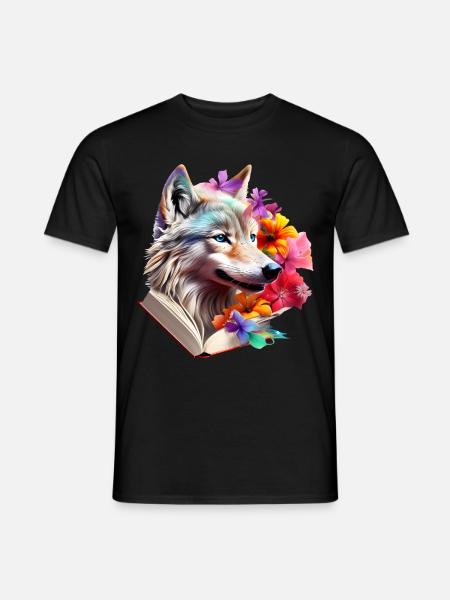 Wolf Lesen Buch - Männer T-Shirt - Schwarz