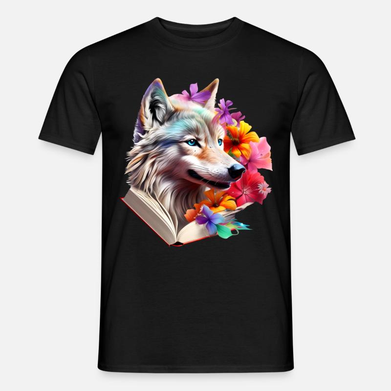 Wolf Lesen Buch - Männer T-Shirt - Schwarz