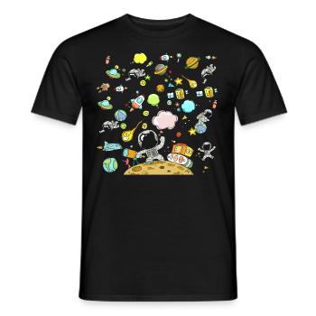 Space astronauts and rockets adventure - Men's T-Shirt - black - Front - AI Model Male 178 light (178cm)