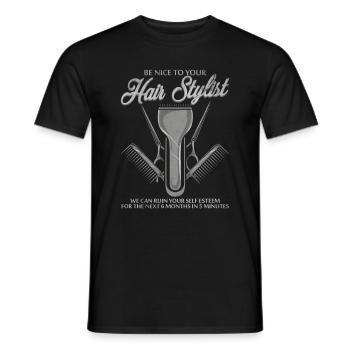 Coupe de cheveux de coiffeur - T-shirt homme - noir - Devant - AI Model Male 178 light (178cm)