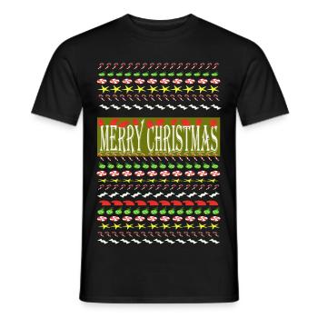 Festliches Weihnachtsmuster mit Santa Hüten - Männer T-Shirt - Schwarz - Vorne - AI Model Male 178 light (178cm)