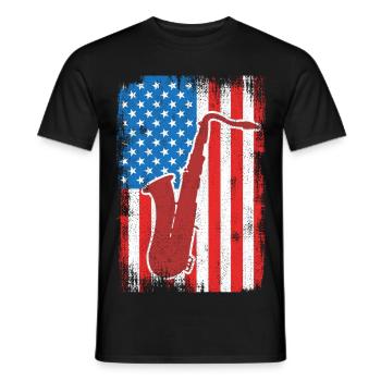 4 juillet, saxophone américain - T-shirt homme - noir - Devant - AI Model Male 178 light (178cm)