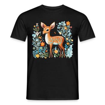 Reh Waldlandschaft Farn Hirsch für Naturfreunde - Männer T-Shirt - Schwarz - Vorne - AI Model Male 178 light (178cm)