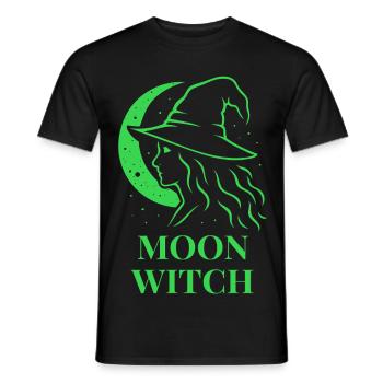 Halloween Moon Witch Silhouette Halbmond in Grün - Männer T-Shirt - Schwarz - Vorne - AI Model Male 178 light (178cm)
