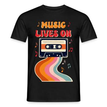 Retro Cassette Tape Shirt – Music Lives On Vintage - Men's T-Shirt - black - Front - AI Model Male 178 light (178cm)