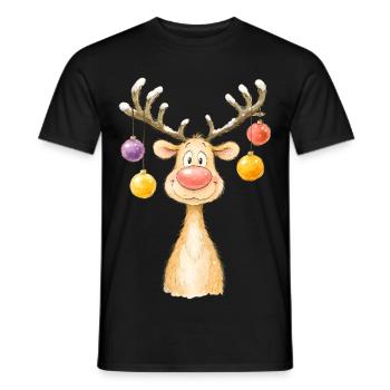 Cute Christmas Reindeer Watercolor Design - Männer T-Shirt - Schwarz - Vorne - AI Model Male 178 light (178cm)