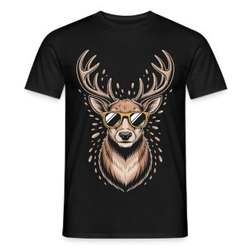 Hirsch mit Geweih und Sonnenbrille - Männer T-Shirt - Schwarz - Vorne - AI Model Male 178 light (178cm)