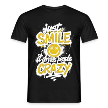 Just Smile – Crazy Graffiti Spruch - Männer T-Shirt - Schwarz - Vorne - AI Model Male 178 light (178cm)