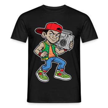 Hip-Hop-Kid der 1980er Jahre mit Boombox - Männer T-Shirt - Schwarz - Vorne - AI Model Male 178 light (178cm)
