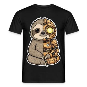 Sloth Cyborg Steampunk Mechanical Gold - Men's T-Shirt - black - Front - AI Model Male 178 light (178cm)
