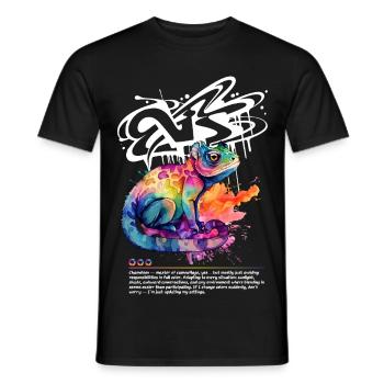 Colorful chameleon with graffiti background - Men's T-Shirt - black - Front - AI Model Male 178 light (178cm)