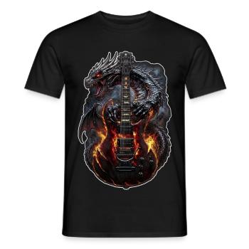 Dragon Rock – Burning Guitar - Men's T-Shirt - black - Front - AI Model Male 178 light (178cm)