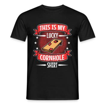 C’est ma chemise porte-bonheur en cornhole - T-shirt homme - noir - Devant - AI Model Male 178 light (178cm)