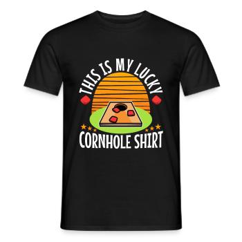 C’est ma chemise porte-bonheur en cornhole - T-shirt homme - noir - Devant - AI Model Male 178 light (178cm)