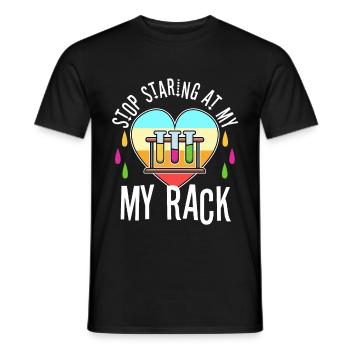 Stop Staring At My Rack - Men's T-Shirt - black - Front - AI Model Male 178 light (178cm)