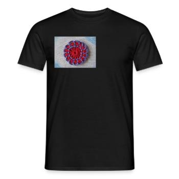 A mandala crocheted from yarn - by Lillrose - Men's T-Shirt - black - Front - AI Model Male 178 light (178cm)