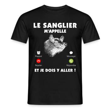Le sanglier m'appelle humour pour papy chasseur - T-shirt homme - noir - Devant - AI Model Male 178 light (178cm)