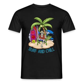 Skeleton Surf and Chill - tropical-style - Men's T-Shirt - black - Front - AI Model Male 178 light (178cm)