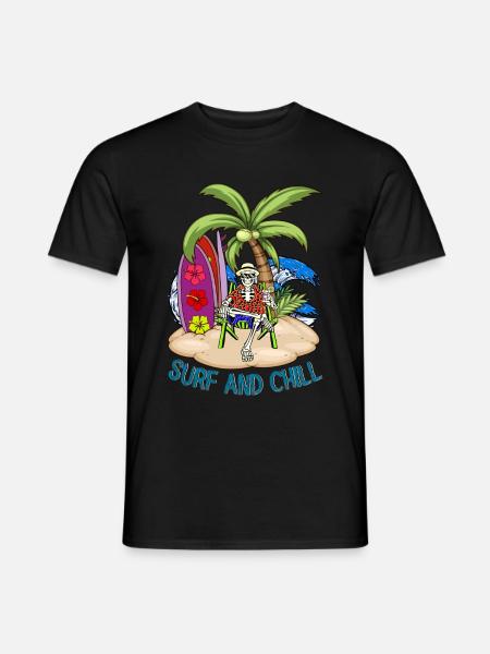 Skeleton Surf and Chill - tropical-style - Men's T-Shirt - black