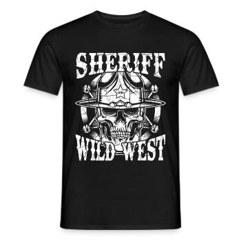 Wild West Sheriff Skull Cowboy Western - Men's T-Shirt - black - Front - AI Model Male 178 light (178cm)