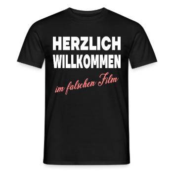 HERZLICH WILLKOMMEN IM FALSCHEN FILM - Männer T-Shirt - Schwarz - Vorne - AI Model Male 178 light (178cm)