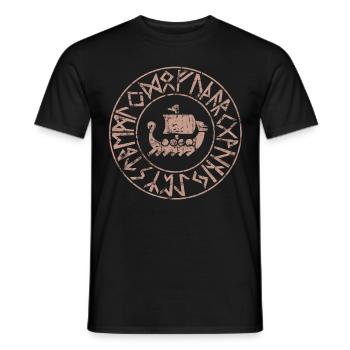 Spirit Ship Vikings Futhark Runes Mythology - Men's T-Shirt - black - Front - AI Model Male 178 light (178cm)
