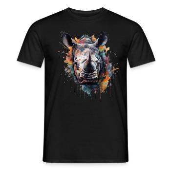 Cooles Buntes Aquarell Nashorn - Männer T-Shirt - Schwarz - Vorne - AI Model Male 178 light (178cm)