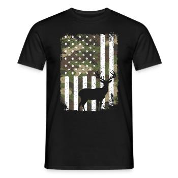 Hirschbock auf Camo US-Flagge für Hirsch Jäger - Männer T-Shirt - Schwarz - Vorne - AI Model Male 178 light (178cm)