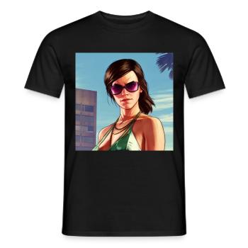 GTA5 Look - Emma Watson - Men's T-Shirt - black - Front - AI Model Male 178 light (178cm)