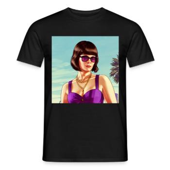 GTA5 Look - Zooey Dechanel - Men's T-Shirt - black - Front - AI Model Male 178 light (178cm)