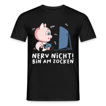 Bin am Zocken Gaming Schwein - Männer T-Shirt - Schwarz - Vorne - AI Model Male 178 light (178cm)