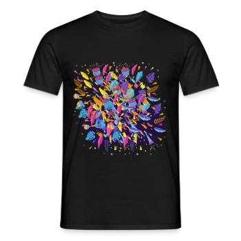 T-Shirt mit abstraktem Faschings Druck - Männer T-Shirt - Schwarz - Vorne - AI Model Male 178 light (178cm)