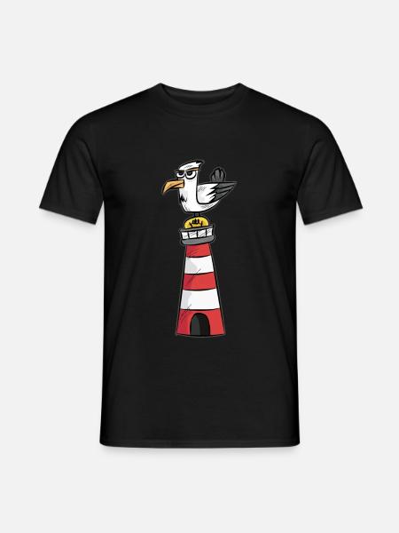 Möwe Taube Leuchtturm Nordsee Ostsee Comic Cartoon - Männer T-Shirt - Schwarz