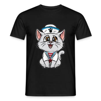 Sailor Cat Kitten Sailor Skipper Captain - Men's T-Shirt - black - Front - AI Model Male 178 light (178cm)